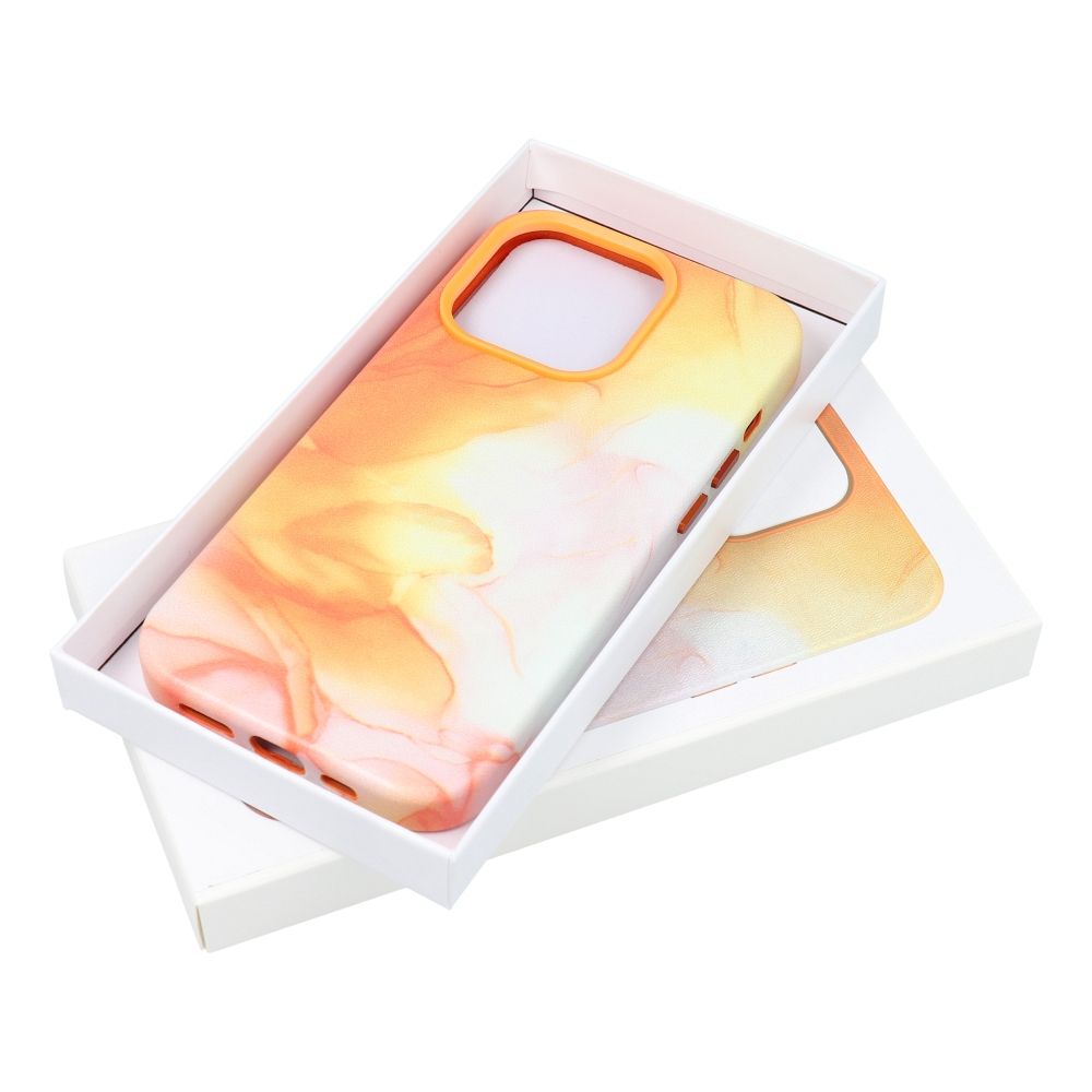 Pokrowiec etui ze skry ekologicznej Leather Mag Cover wzr orange splash APPLE iPhone 14 Plus / 7