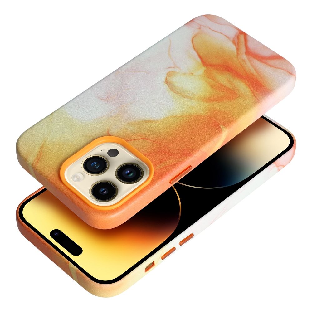 Pokrowiec etui ze skry ekologicznej Leather Mag Cover wzr orange splash APPLE iPhone 14 Pro