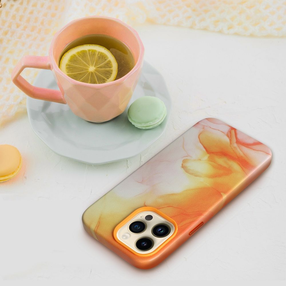 Pokrowiec etui ze skry ekologicznej Leather Mag Cover wzr orange splash APPLE iPhone 14 Pro Max / 6
