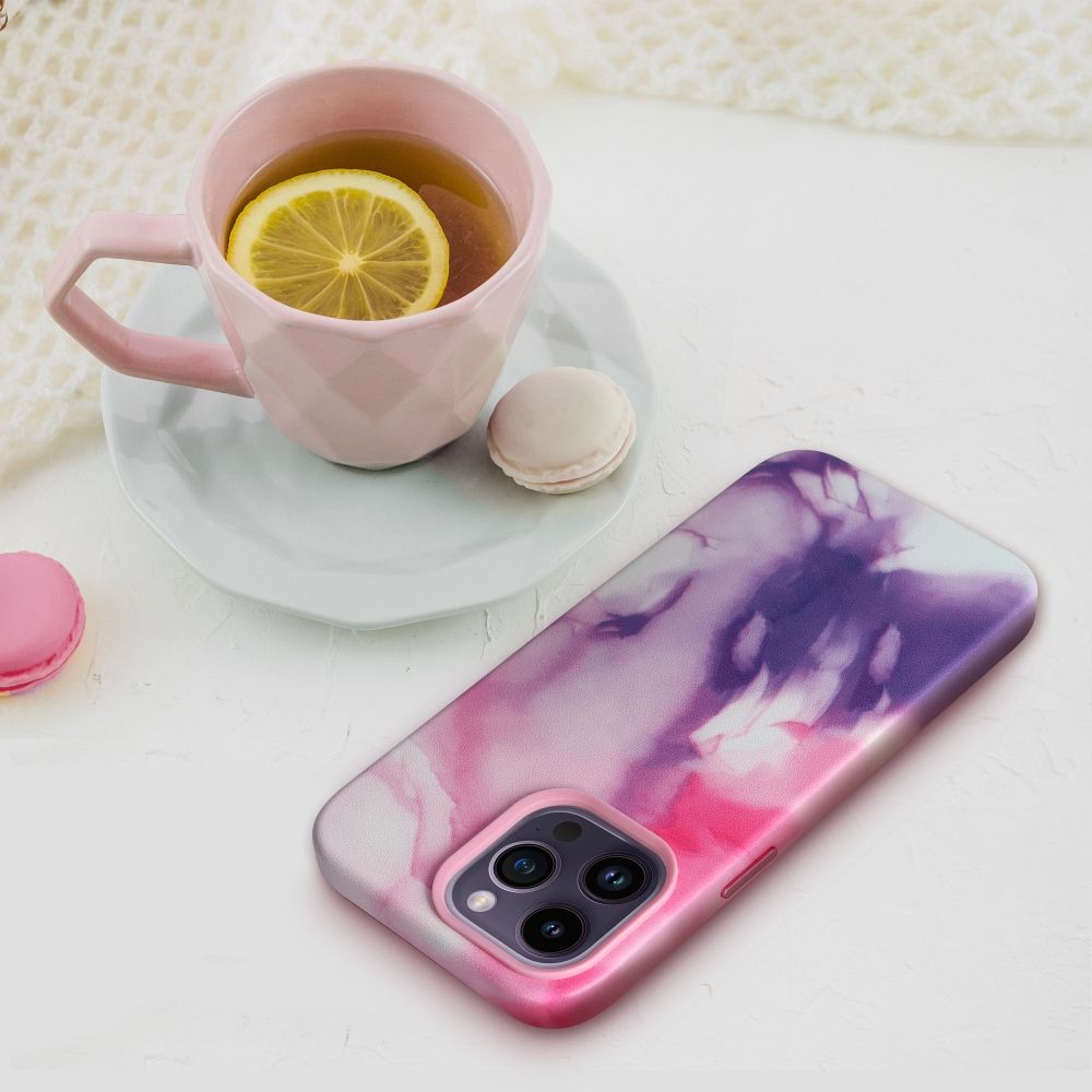 Pokrowiec etui ze skry ekologicznej Leather Mag Cover wzr purple splash APPLE iPhone 11 / 6