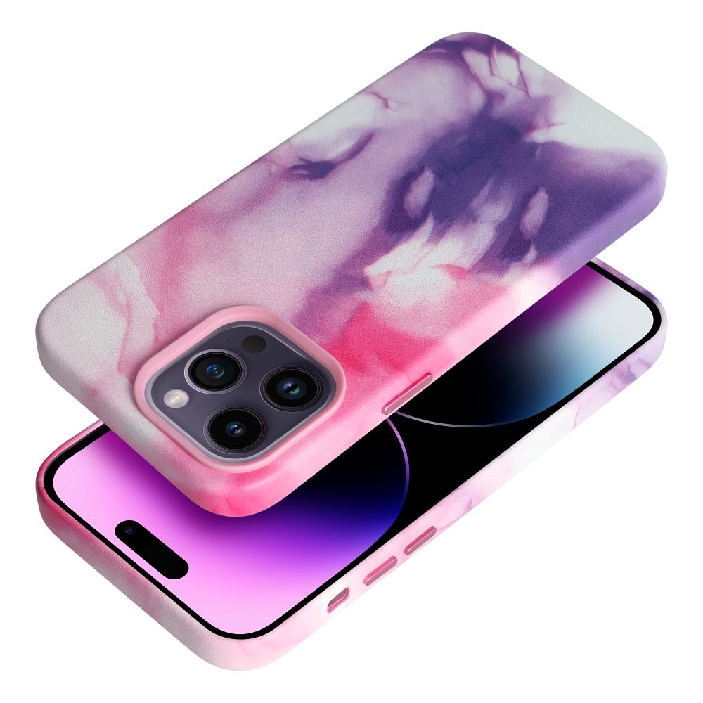 Pokrowiec etui ze skry ekologicznej Leather Mag Cover wzr purple splash APPLE iPhone 14