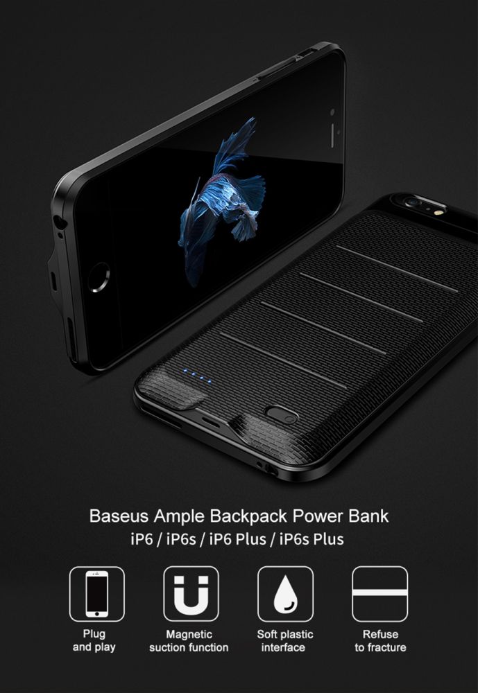 Pokrowiec Baseus Ample etui z bateri 3600mAh czarne APPLE iPhone 6 Plus / 7