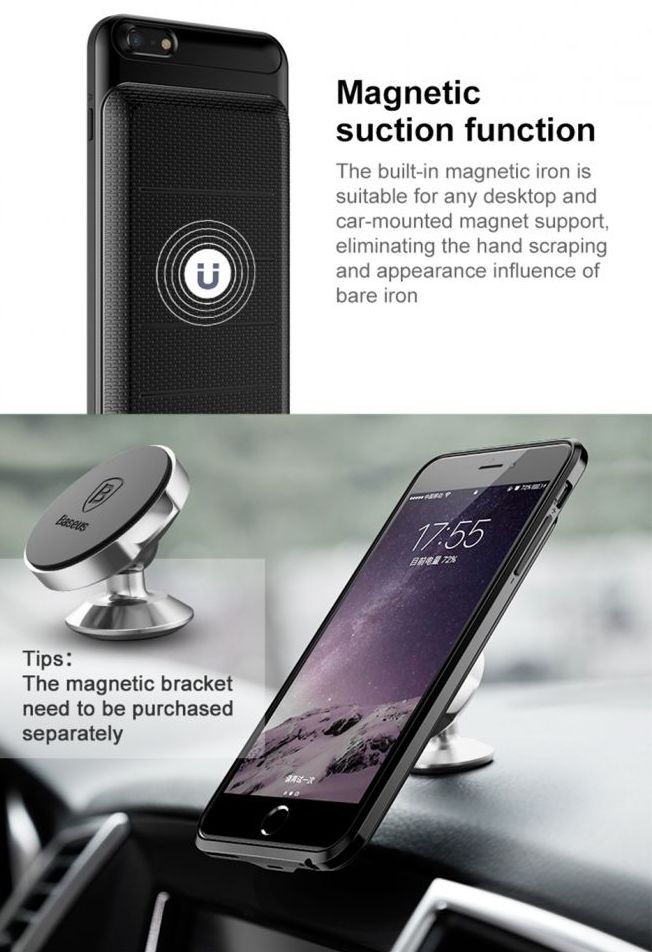Pokrowiec Baseus Ample etui z bateri 3600mAh czarne APPLE iPhone 6s Plus / 9