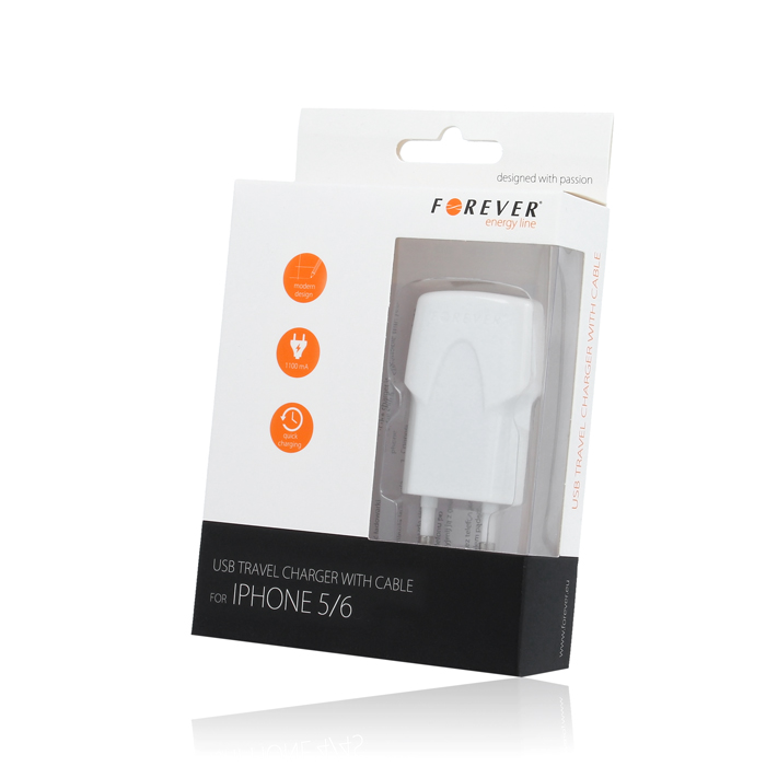 adowarka sieciowa Forever USB 1 A z odpinanym kablem biaa APPLE iPhone SE / 2