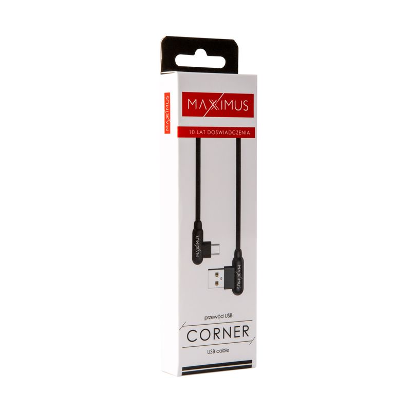 Kabel USB Maxx CORNER microUSB 2.4A 1m ktowy czarny ZTE Blade A310 / 3