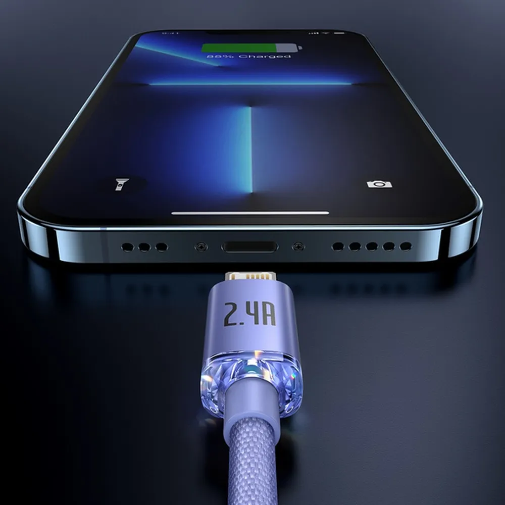 Kabel USB BASEUS Lightning 2,4A Crystal Shine 1,2m fioletowy APPLE iPhone 14 Plus / 7