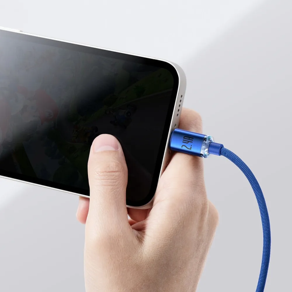 Kabel USB BASEUS Lightning 2,4A Crystal Shine 1,2m niebieski APPLE iPhone 14 Pro / 5