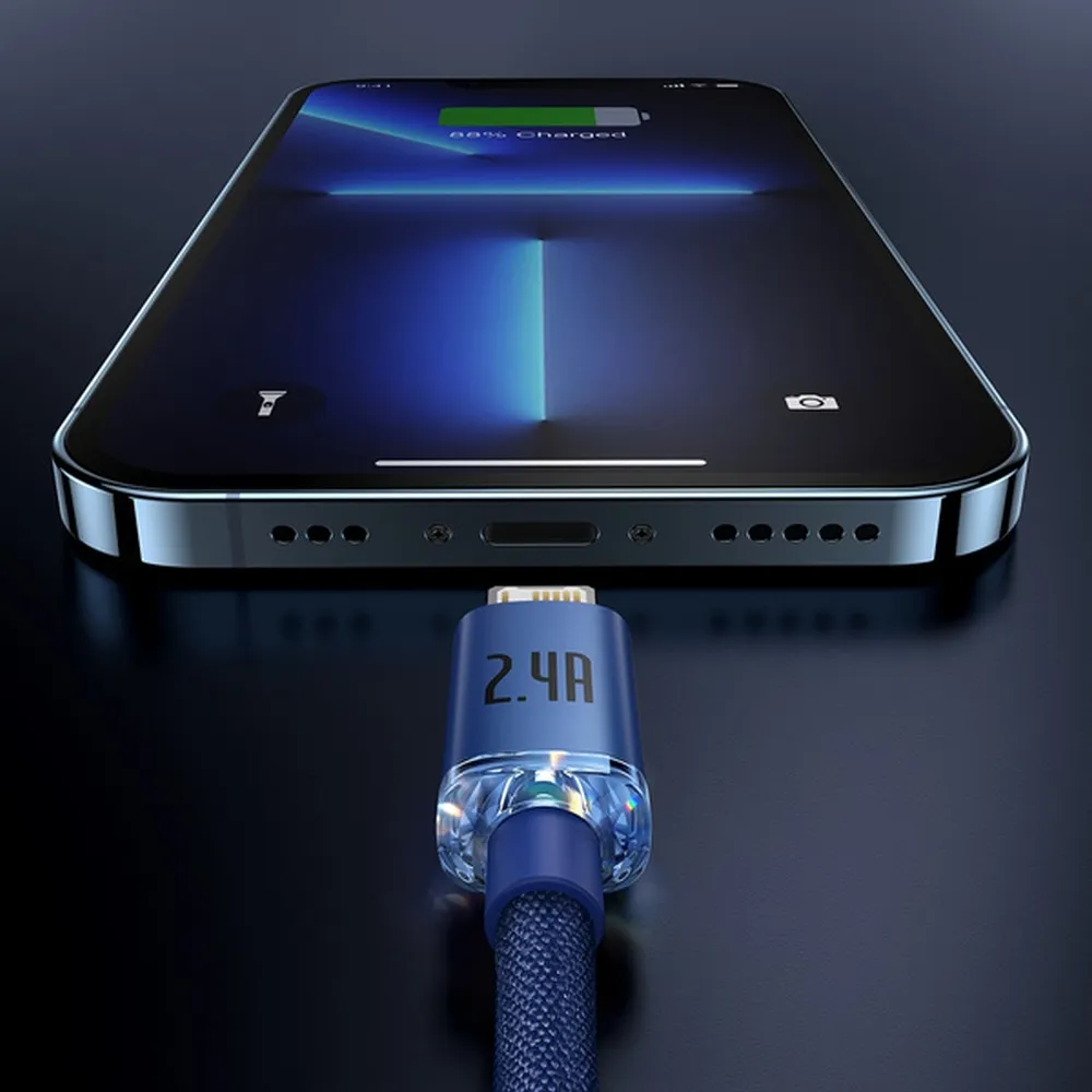 Kabel USB BASEUS Lightning 2,4A Crystal Shine 1,2m niebieski APPLE iPhone 14 Pro / 6