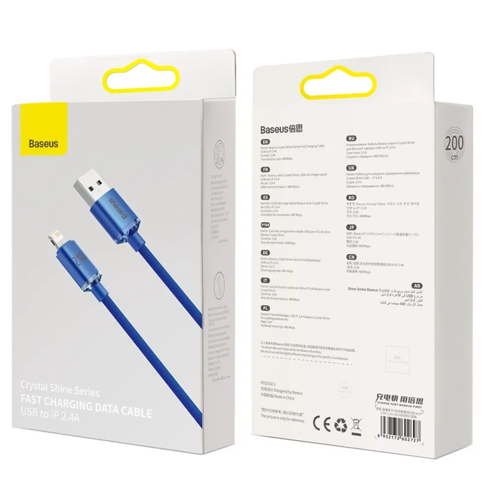 Kabel USB BASEUS Lightning 2,4A Crystal Shine 1,2m niebieski APPLE iPhone 14 Plus / 8