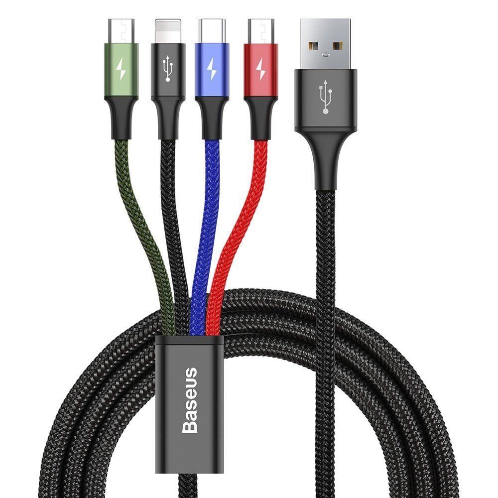 Kabel USB Baseus Rapid 4w1 2xMicro USB, Lightning, Typ-C 3,5A 1,2 metra CA1T4-C01 czarny SAMSUNG Galaxy Grand GT-i9082 Duos