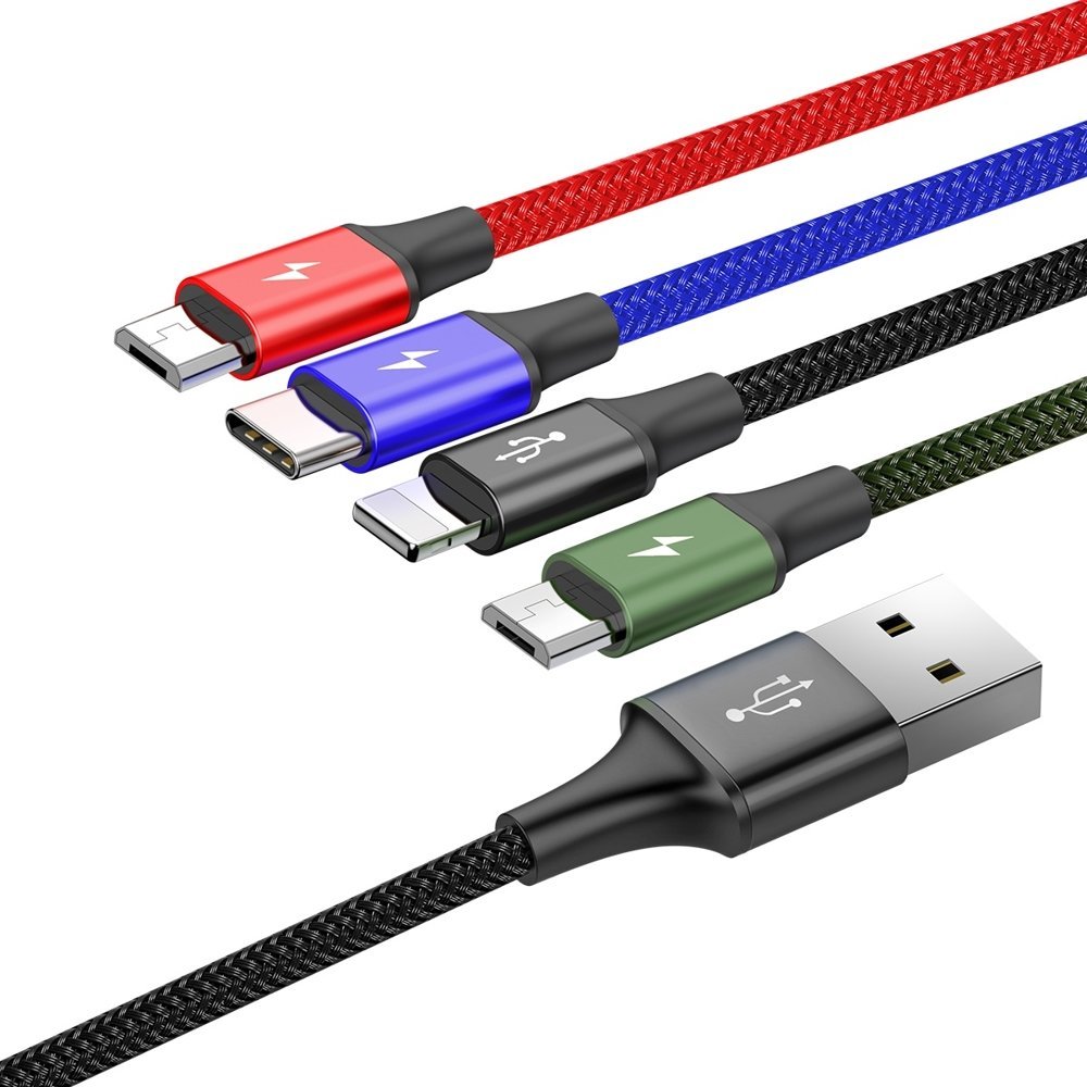 Kabel USB Baseus Rapid 4w1 2xMicro USB, Lightning, Typ-C 3,5A 1,2 metra CA1T4-C01 czarny ZTE Blade A73 / 2