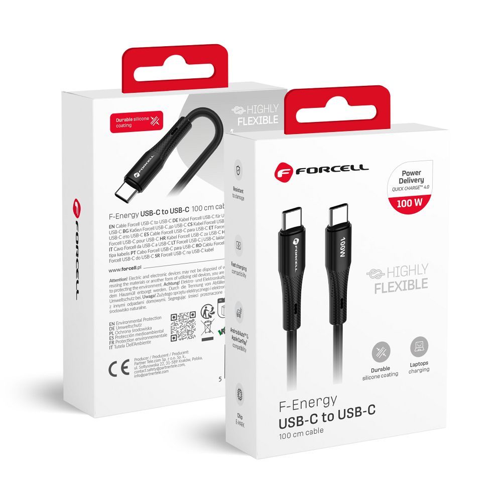Kabel USB Forcell F-Energy 100W Silicone C347 Typ-C na Typ-C1m czarny SAMSUNG Galaxy A14 4G / 2
