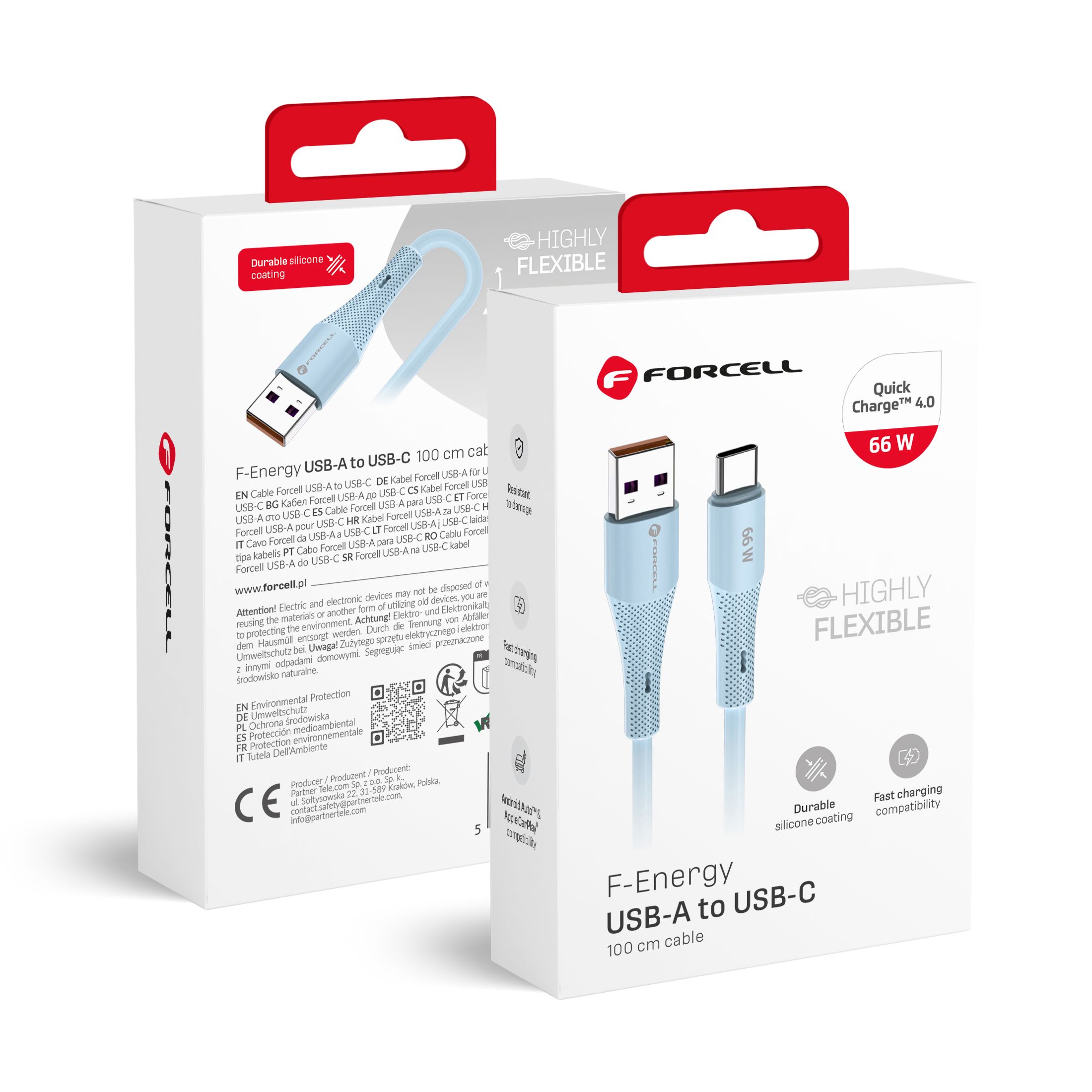 Kabel USB Forcell F-Energy Typ-C QC4.0 3A 66W Silicone 1m niebieski HUAWEI Mate 20 Lite / 2