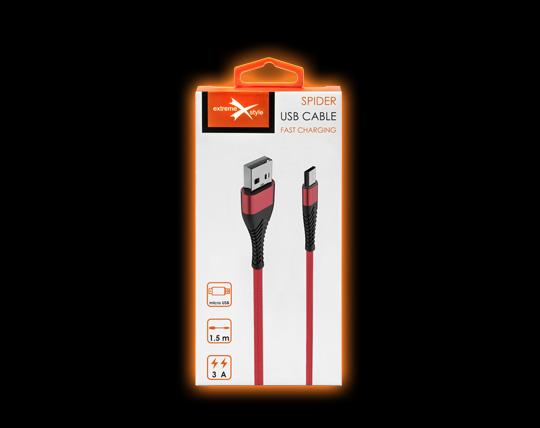 Kabel USB extreme Spider 3A 1,5m MicroUSB czerwony Lenovo Moto E 3rd Gen / 4