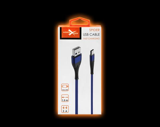 Kabel USB extreme Spider 3A 1,5m MicroUSB niebieski Xiaomi Redmi A2 / 4
