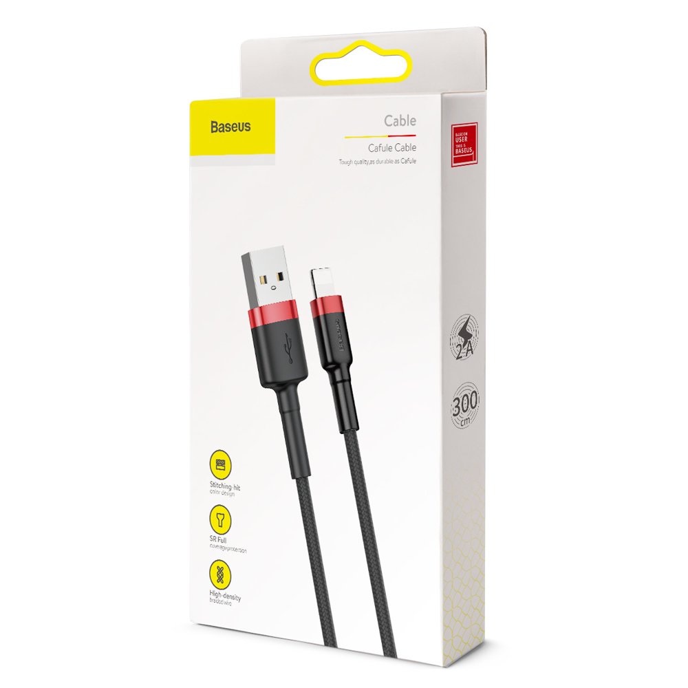 Kabel USB Baseus Cafule 3m 2A Lightning czarno-czerwony APPLE iPhone 14 Pro Max / 9