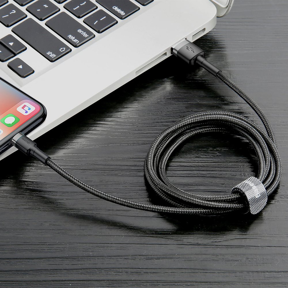 Kabel USB Baseus Cafule 3m 2A Lightning czarno-szary APPLE iPhone 14 Pro / 8