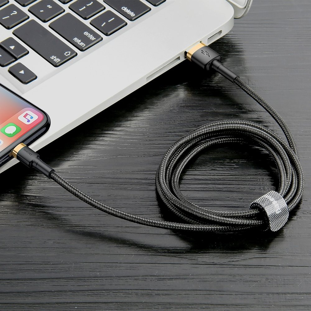 Kabel USB Baseus Cafule 3m 2A Lightning czarno-zoty APPLE iPhone 14 / 6