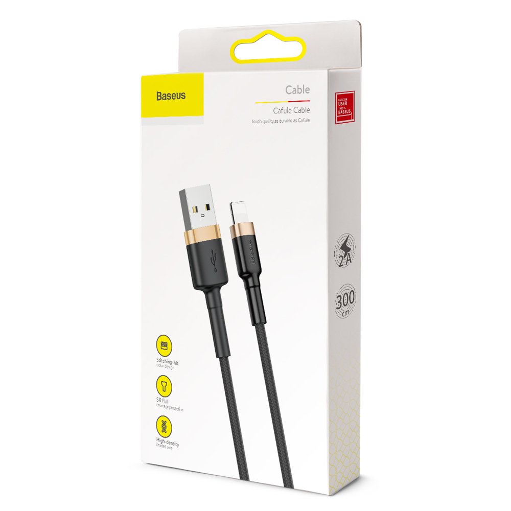 Kabel USB Baseus Cafule 3m 2A Lightning czarno-zoty APPLE iPhone 7 / 9