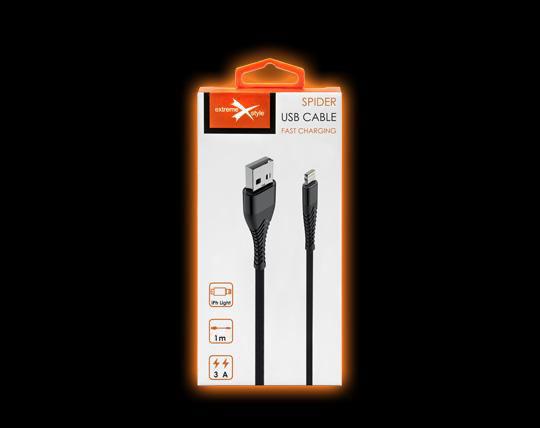Kabel USB eXtreme Spider 3A 1m Lightning czarny APPLE iPhone SE 2 / 4