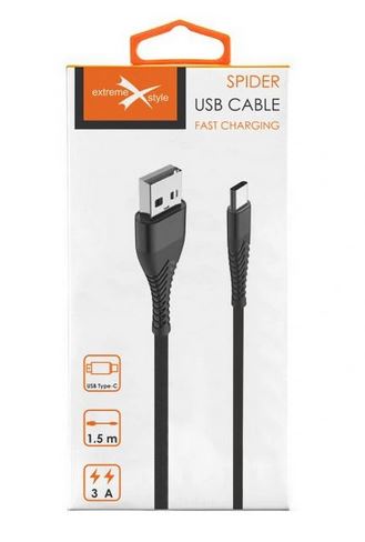 Kabel USB eXtreme Spider 3A 2m Typ-C czarny HUAWEI P Smart Pro / 2
