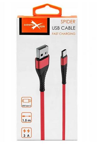 Kabel USB eXtreme Spider 3A 1.5m Typ-C czerwony Realme 11 Pro+ / 2