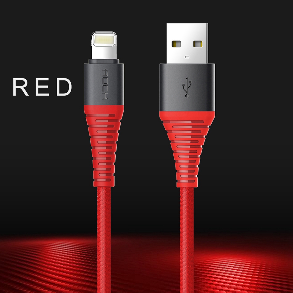 Kabel USB ROCK Hi-Tensile pleciony 2m Lightning czerwony / 3