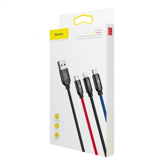Kabel USB Baseus 3w1 3.5A 1.2m Lightning - Typ-C - microUSB OnePlus 6 / 8