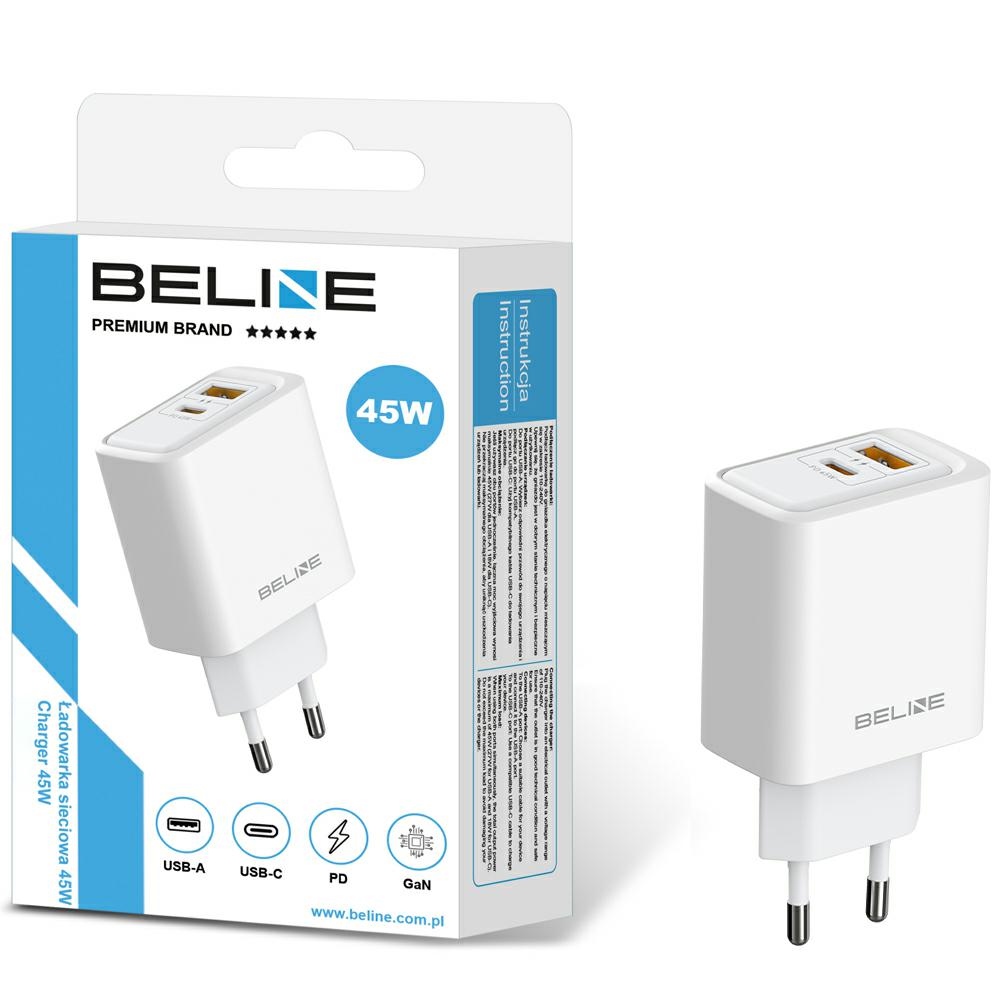 Ładowarka sieciowa Beline 45W GaN USB-A USB-C kostka biała Infinix Note 30 / 2 Ładowarka sieciowa Beline 45W GaN USB-A USB-C kostka biała Infinix Note 30 / 2