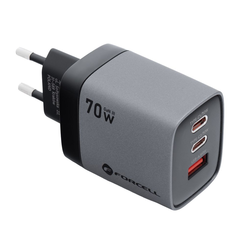 Ładowarka sieciowa Forcell GaN III 70W 2xUSB-C + USB-A szara SAMSUNG Galaxy M13 5G Ładowarka sieciowa Forcell GaN III 70W 2xUSB-C + USB-A szara SAMSUNG Galaxy M13 5G