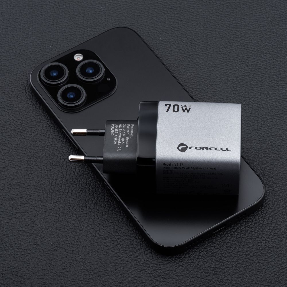 Ładowarka sieciowa Forcell GaN III 70W 2xUSB-C + USB-A szara SAMSUNG Galaxy M13 5G / 11 Ładowarka sieciowa Forcell GaN III 70W 2xUSB-C + USB-A szara SAMSUNG Galaxy M13 5G / 11