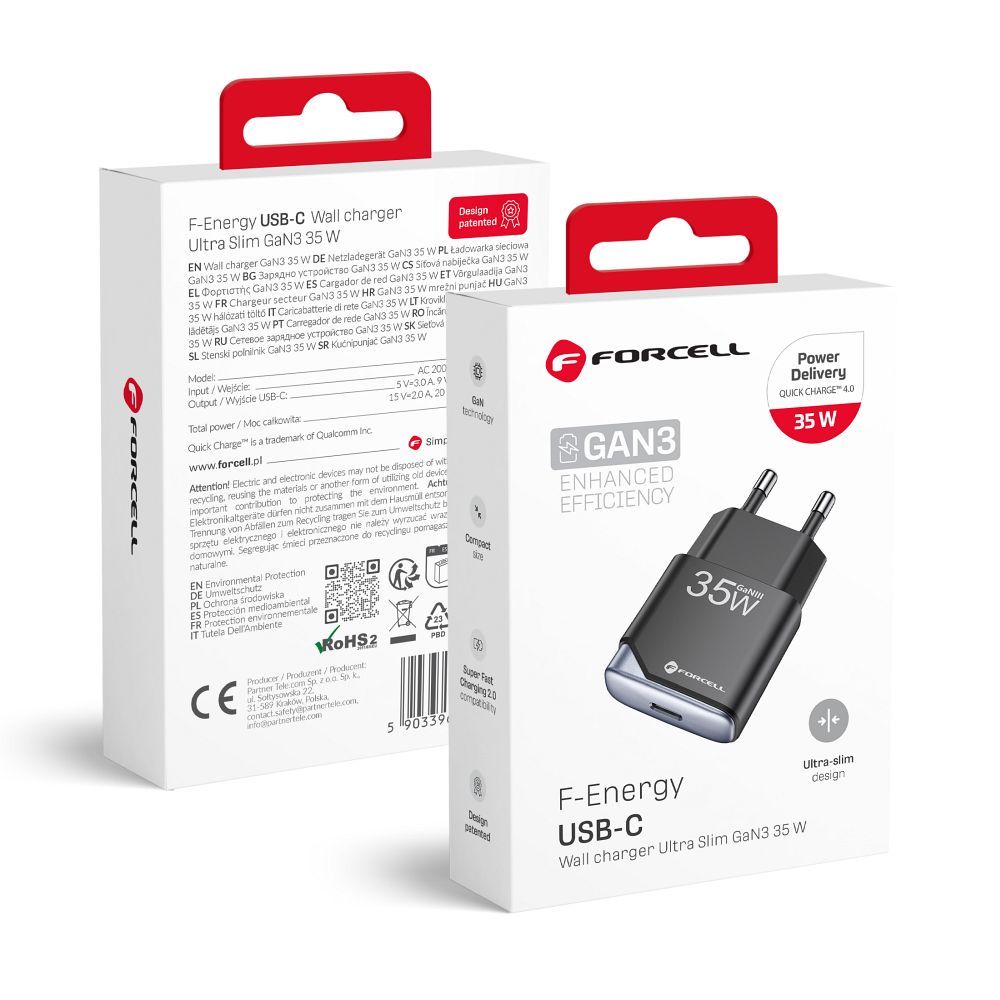 Ładowarka sieciowa Forcell F-Energy Ultra Slim GaN III USB C PD QC4.0 3A 35W B135101-E czarna SAMSUNG Galaxy A04s / 2 Ładowarka sieciowa Forcell F-Energy Ultra Slim GaN III USB C PD QC4.0 3A 35W B135101-E czarna SAMSUNG Galaxy A04s / 2