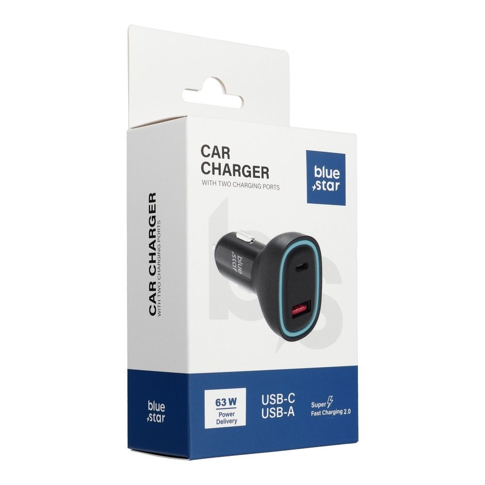 Ładowarka samochodowa Blue Star USB C + USB A QC3.0 PD AFC PPS SFC2.0 3A 63W czarna Realme 9i Ładowarka samochodowa Blue Star USB C + USB A QC3.0 PD AFC PPS SFC2.0 3A 63W czarna Realme 9i