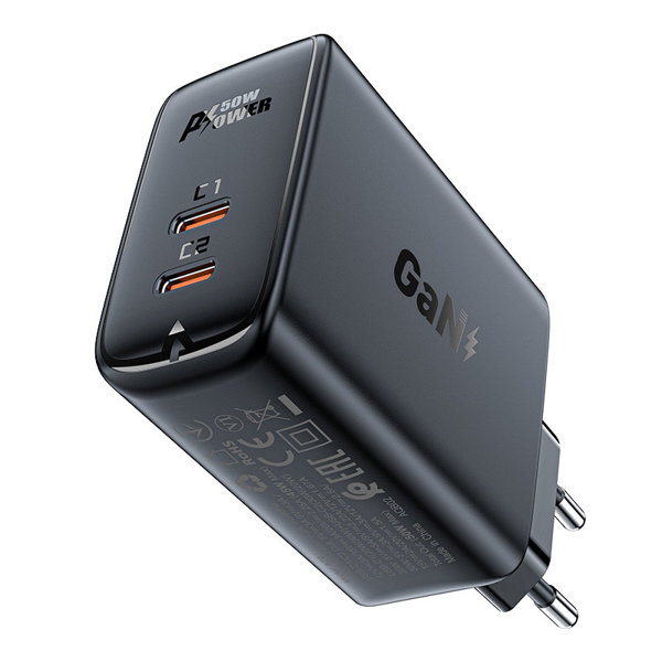 adowarka sieciowa Acefast 2x USB Typ-c 50W czarna Oppo Reno 8T 4G