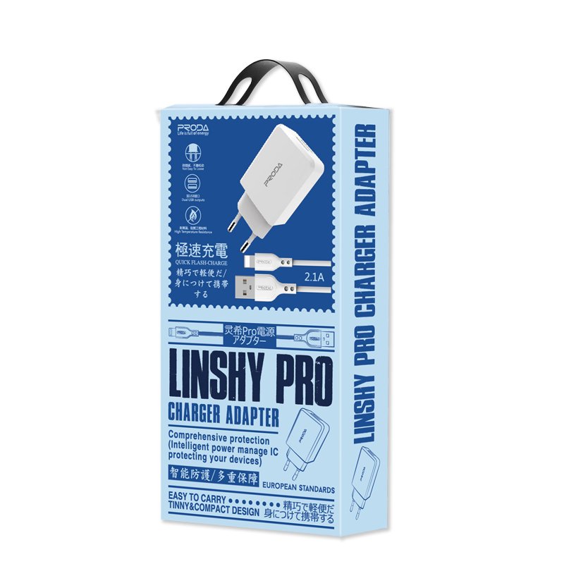 adowarka sieciowa Proda Linshy Pro Charger PD-A22 2x USB 2.1A Typ-C biaa SONY Xperia 5 V / 8