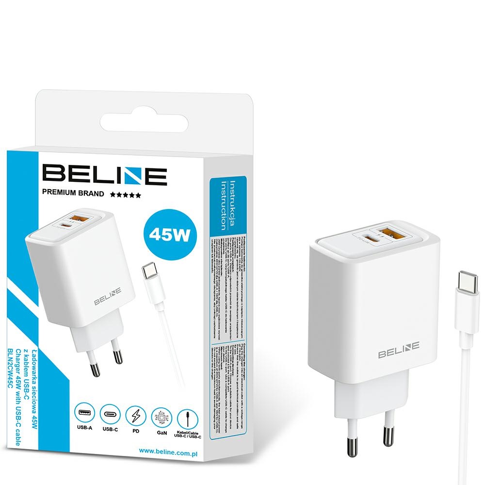 Ładowarka sieciowa Beline 45W GaN USB-A USB-C + kabel USB-C-USB-C biała Infinix Note 30 5G / 2 Ładowarka sieciowa Beline 45W GaN USB-A USB-C + kabel USB-C-USB-C biała Infinix Note 30 5G / 2