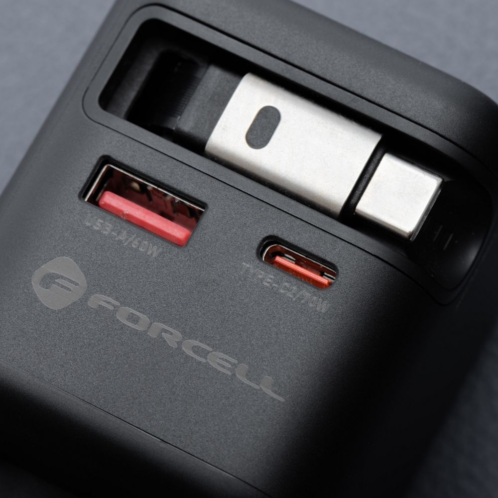 Ładowarka sieciowa Forcell F-Energy GaN USB C + USB A + zwijany kabel USB C PD QC4.0 3A 70W VT-R7 szara SAMSUNG Galaxy M12 / 5 Ładowarka sieciowa Forcell F-Energy GaN USB C + USB A + zwijany kabel USB C PD QC4.0 3A 70W VT-R7 szara SAMSUNG Galaxy M12 / 5