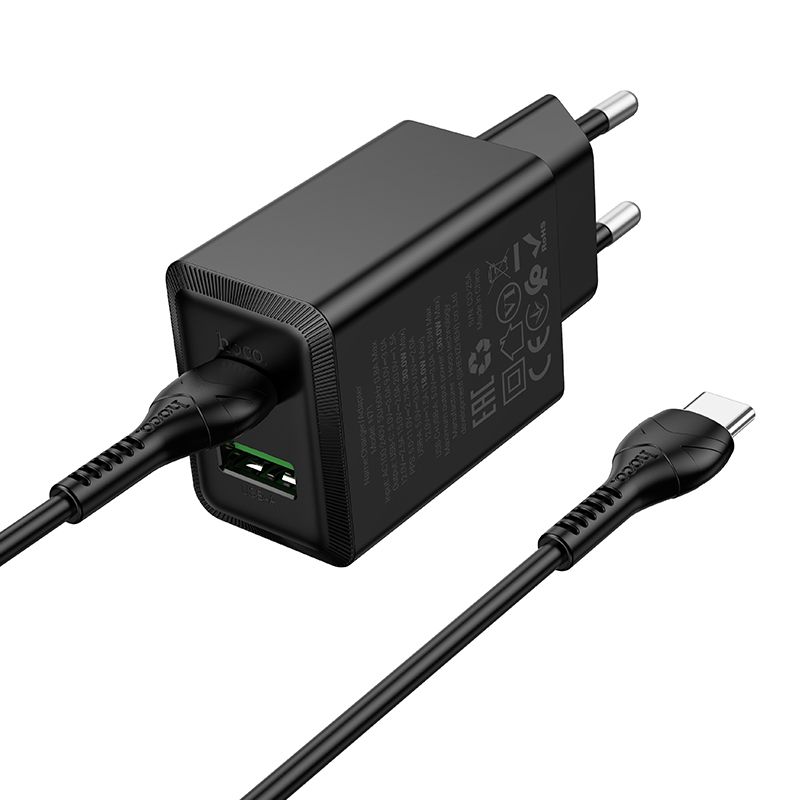 Ładowarka sieciowa Hoco SB A + USB C QC3.0 PS AFC 3A 30W + kabel USB C do USB C N71 czarna MOTOROLA One Zoom / 2 Ładowarka sieciowa Hoco SB A + USB C QC3.0 PS AFC 3A 30W + kabel USB C do USB C N71 czarna MOTOROLA One Zoom / 2