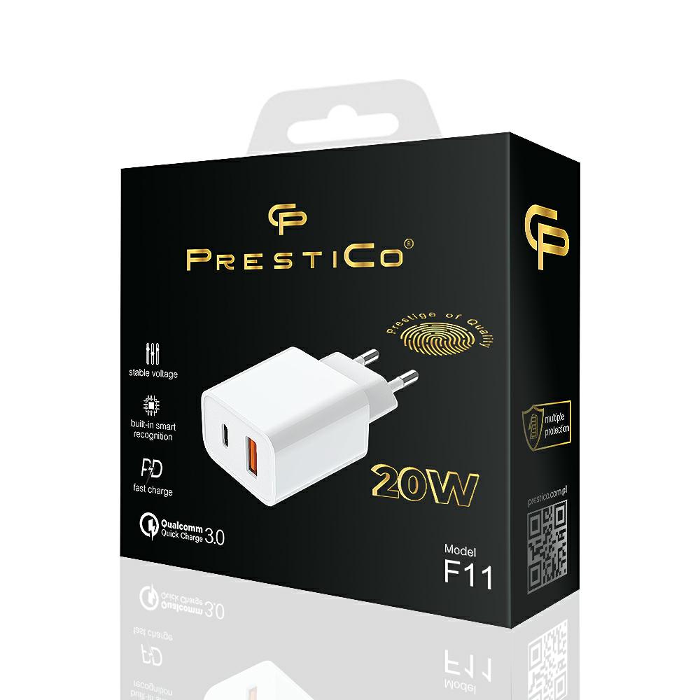 adowarka sieciowa PRESTICO​ F11 kostka USB Typ-C biaa HUAWEI P Smart Z
