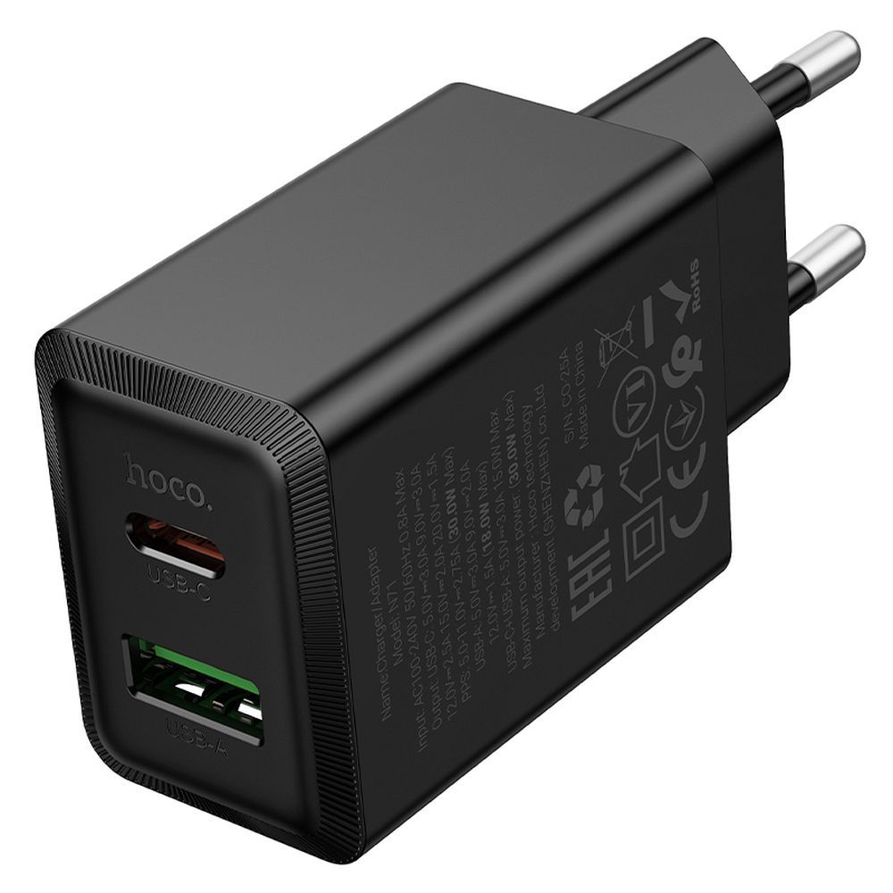 Ładowarka sieciowa Hoco SB A + USB C QC3.0 PS AFC 3A 30W kostka czarna Honor 9X / 3 Ładowarka sieciowa Hoco SB A + USB C QC3.0 PS AFC 3A 30W kostka czarna Honor 9X / 3