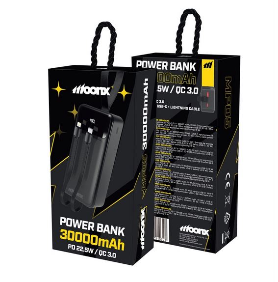 Power bank MOONX MP05 PD 20W 1xUSB-C 1xUSB QC3.0 22.5W 30000mAh czarny SAMSUNG Galaxy Z Flip 8 / 4