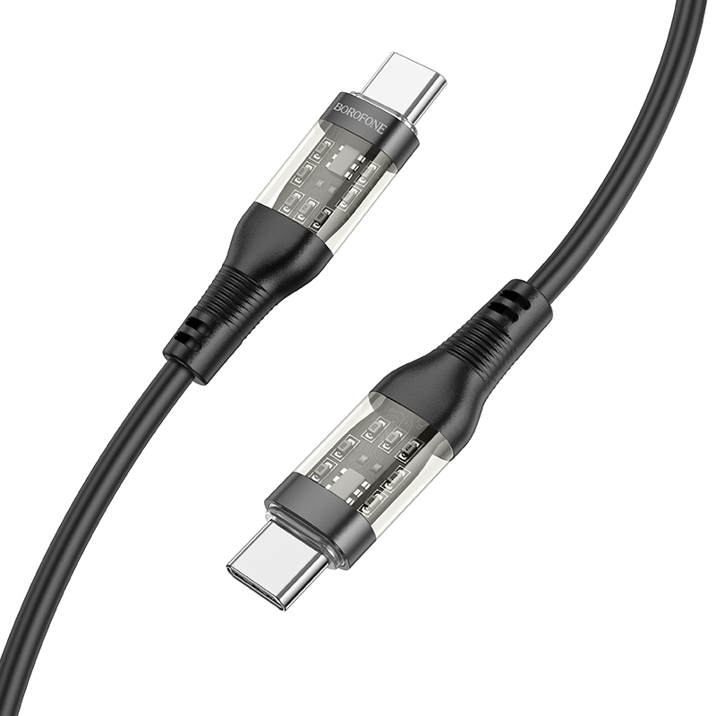 Kabel USB Borofone BU37 Transparent Exploration Typ-C na Typ-C 60W 1,2m czarny HUAWEI P30 Pro
