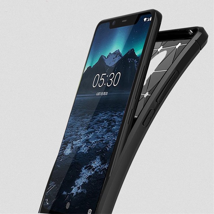 Pokrowiec etui pancerne Karbon Case czarne NOKIA X5 2018 / 2