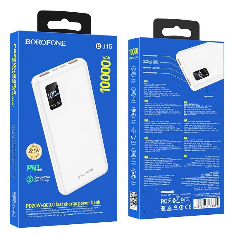 Power bank Borofone 10000mAh BJ15 Wiseacre 2xUSB Typ-C HTC Desire 510 / 4