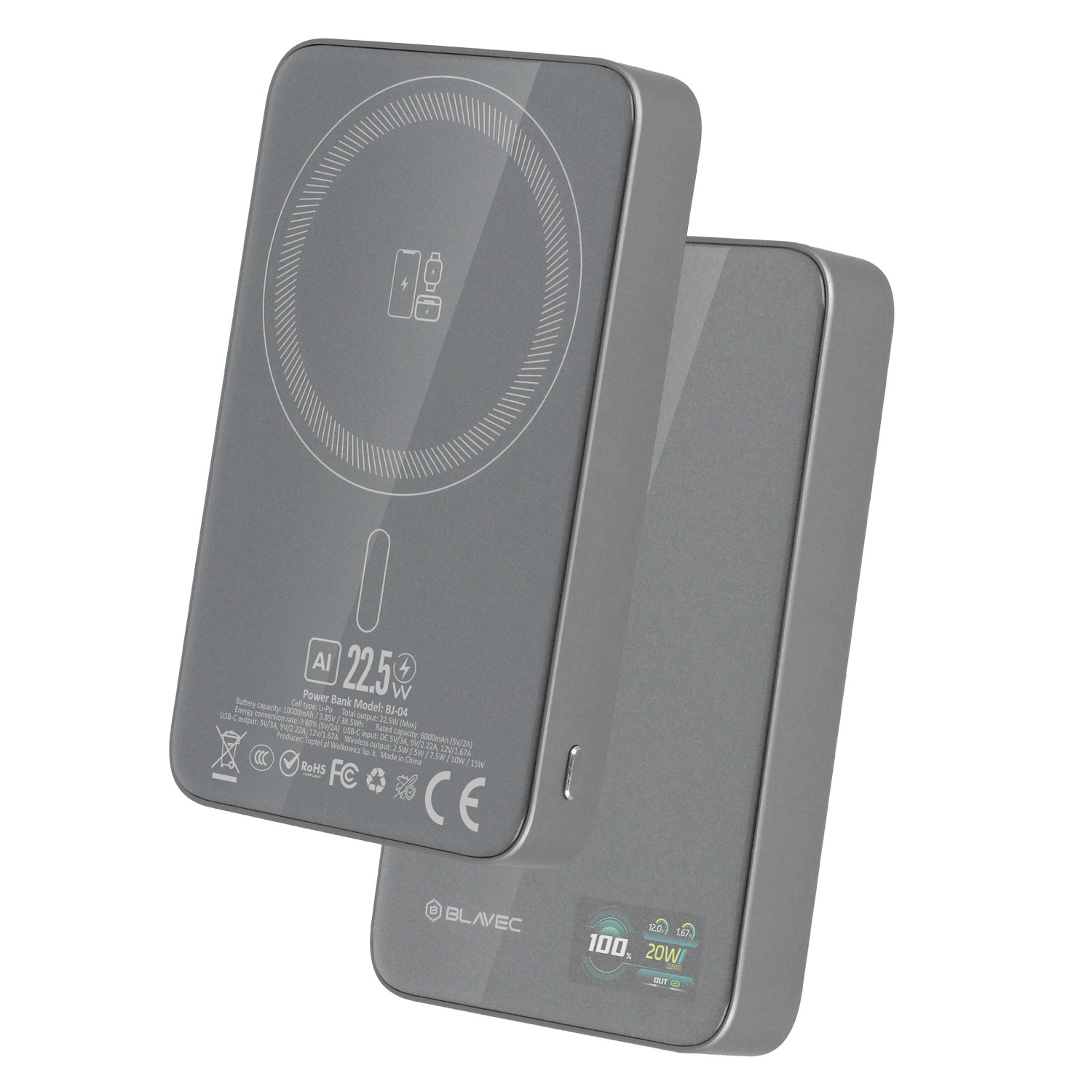 Power bank Blavec BJ-04 10000mAh Slim 22,5W indukcyjny Magsafe szary OnePlus 5T Power bank Blavec BJ-04 10000mAh Slim 22,5W indukcyjny Magsafe szary OnePlus 5T