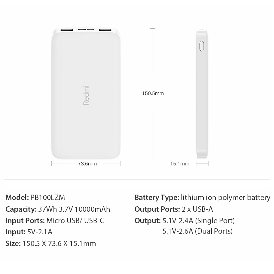Power bank Xiaomi Redmi 10000mAh biay HUAWEI Honor View 10 / 8
