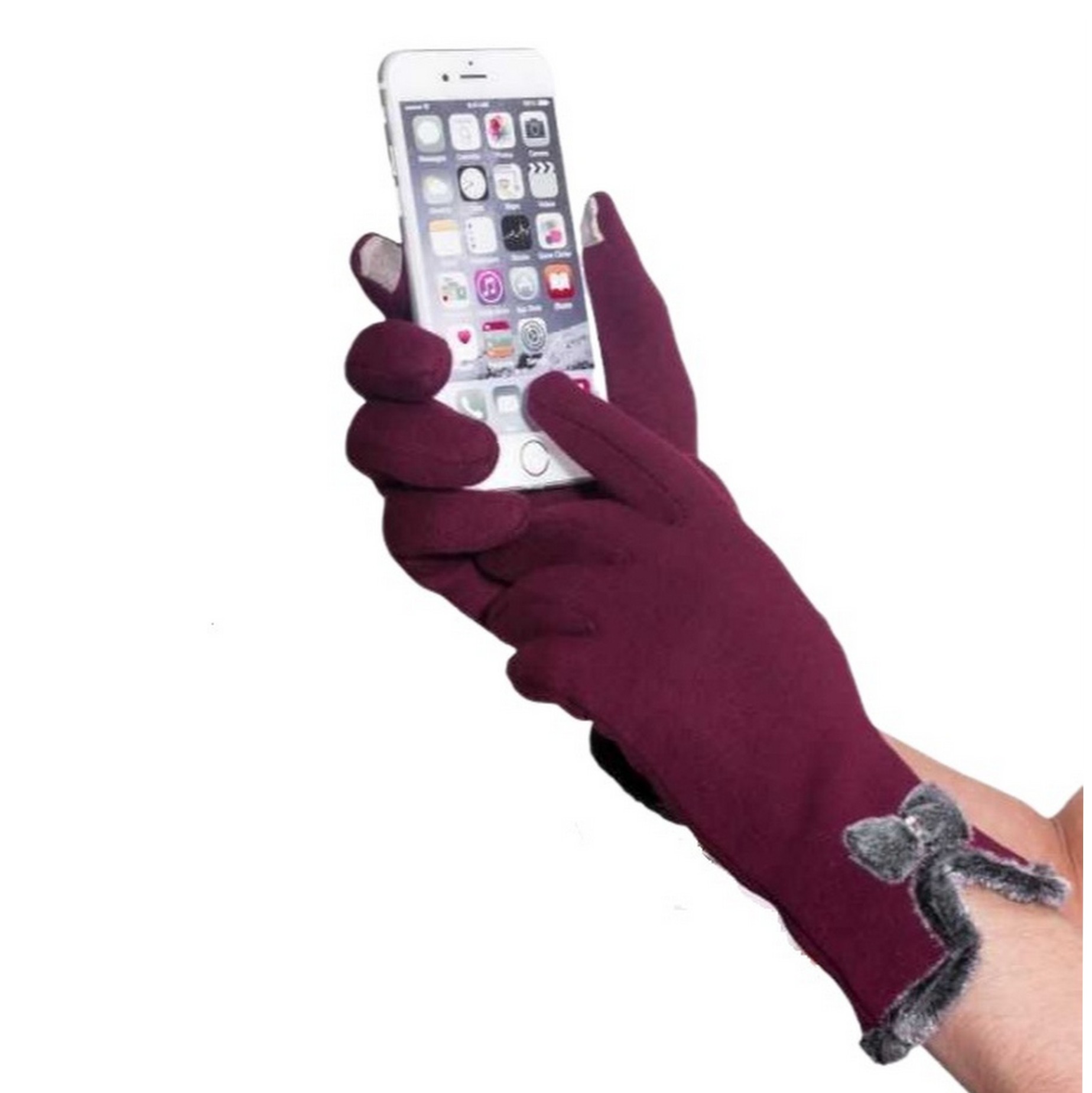 Rkawiczki dotykowe z kokardk bordowe myPhone C-Smart Pix