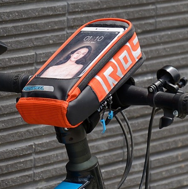 Uchwyt rowerowy Sakwa rowerowa na kierownic ROSWHEEL pomaraczowa SAMSUNG Galaxy Note 4 Edge / 4