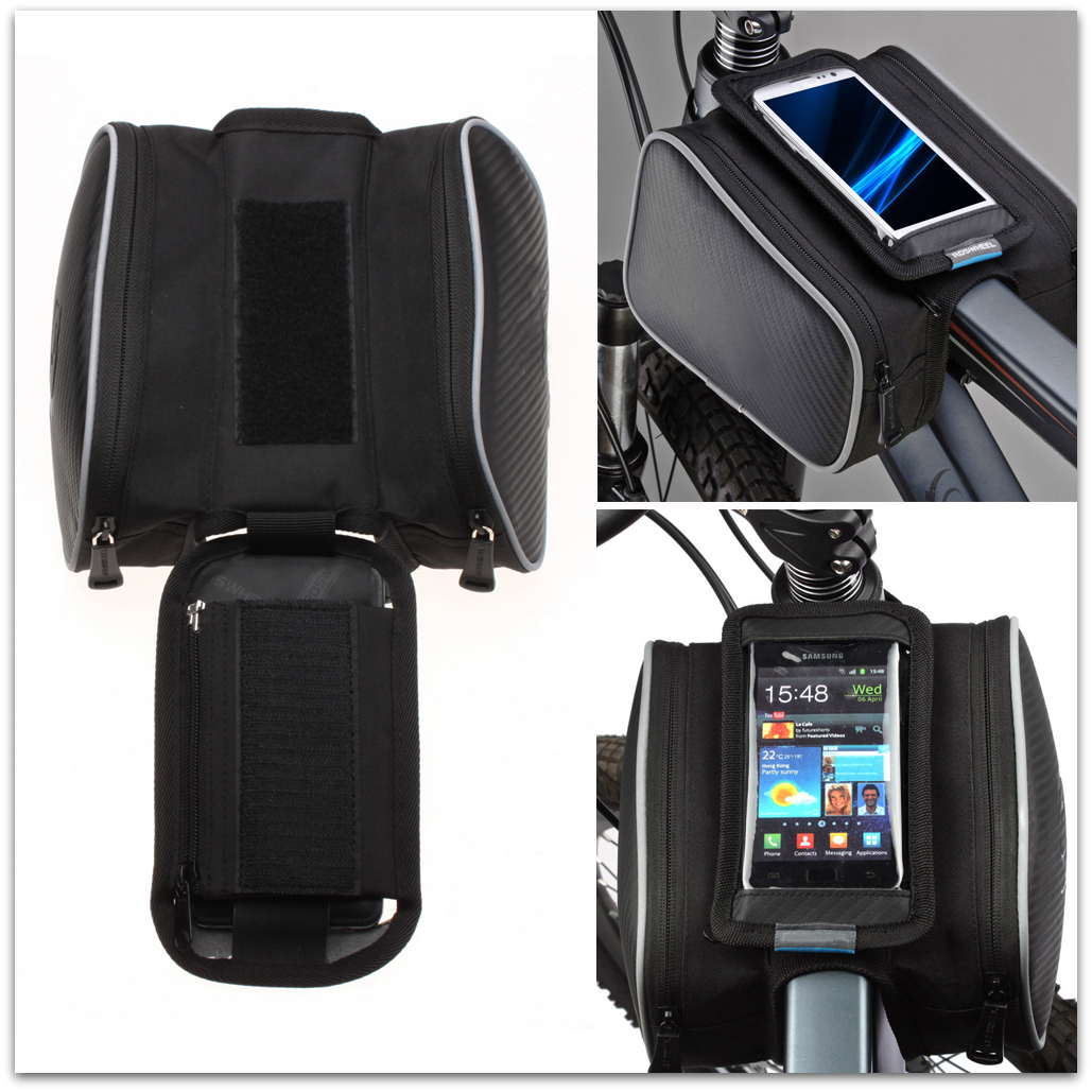 Uchwyt rowerowy Sakwa z dwoma kieszeniami czarna SAMSUNG SM-G800F Galaxy S5 mini / 8