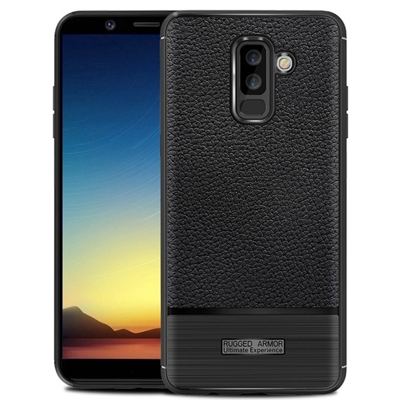 Pokrowiec etui imitacja skry Rugged Lux czarne SAMSUNG Galaxy A6+ 2018